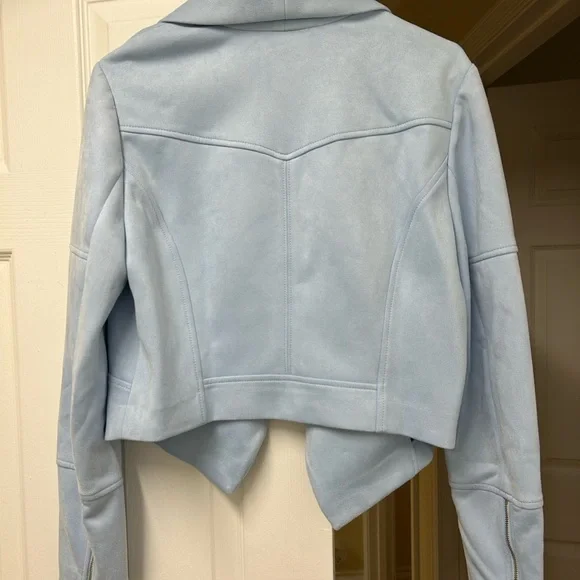 NWT White House Black Market Faux Suede Drape Front Jacket Baby Blue Size M